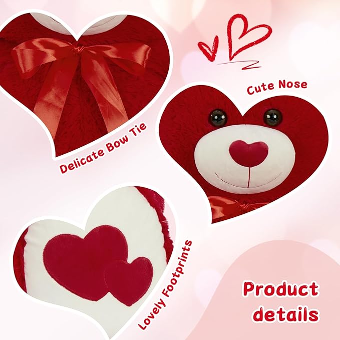 Tezituor Large Teddy Bear Stuffed Animal 47" - Big Teddy Bear with Love Red Heart - Giant Stuffed Bear Plush Toys for Kid Christmas Birthday - Valentines Bear Gift for Girlfriend, Red