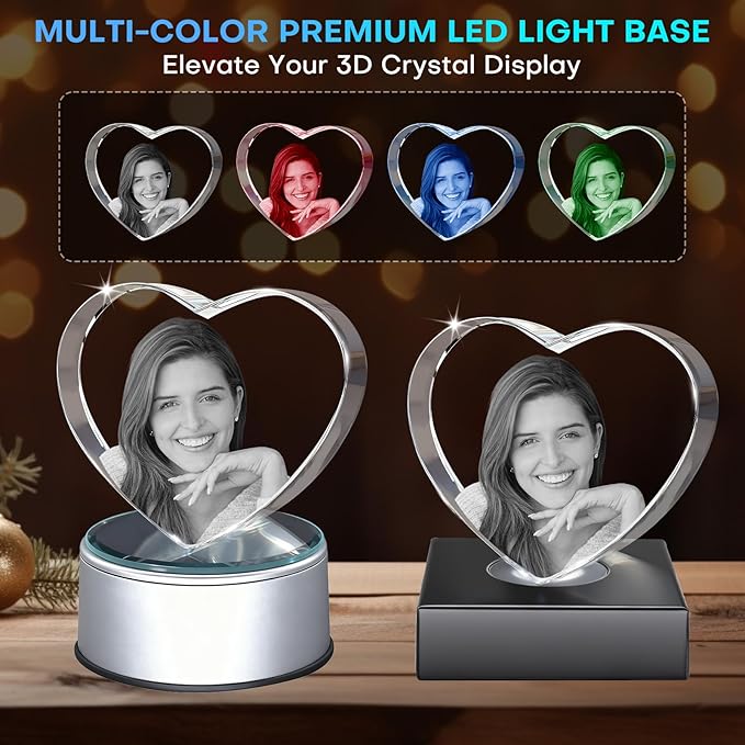 Valentine’s Day Couple Gift,Custom 3D Crystal Photo Heart, Personalized Laser Engraved Glass Keepsake for Her,Custom 3D Etched Photo Inside Heart Shape Sentimental Memorial Gift