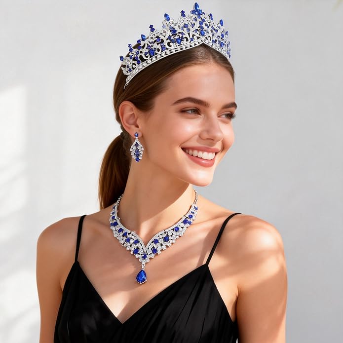 Kamirola Tiaras and Crowns for Women,Tiaras Earrings Necklace, Crystal Bridal Jewelry Set, Costume Party Halloween Prom Pageant Jewelry for Women TR80