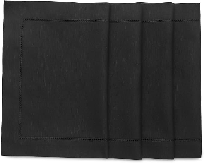 Solino Home Black Placemats Set of 4 - Cotton Linen Hemstitch Placemats 14 x 19 Inch for Winter, Spring, Easter