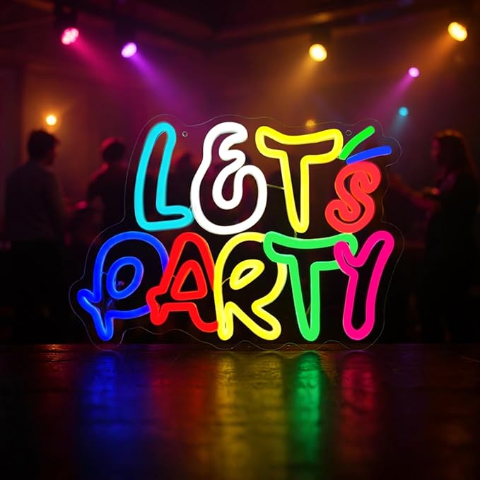 Let's Party Neon Sign for Wall Decor with Dimmable and USB Power,Multicolor LED Light up Sign,Party signs Perfect for Birthday,Bachelorette Parties,Game Room,Bar Lighting,gifts,size:14.17*10.32In