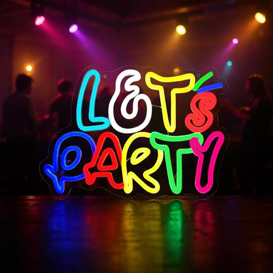 Let's Party Neon Sign for Wall Decor with Dimmable and USB Power,Multicolor LED Light up Sign,Party signs Perfect for Birthday,Bachelorette Parties,Game Room,Bar Lighting,gifts,size:14.17*10.32In