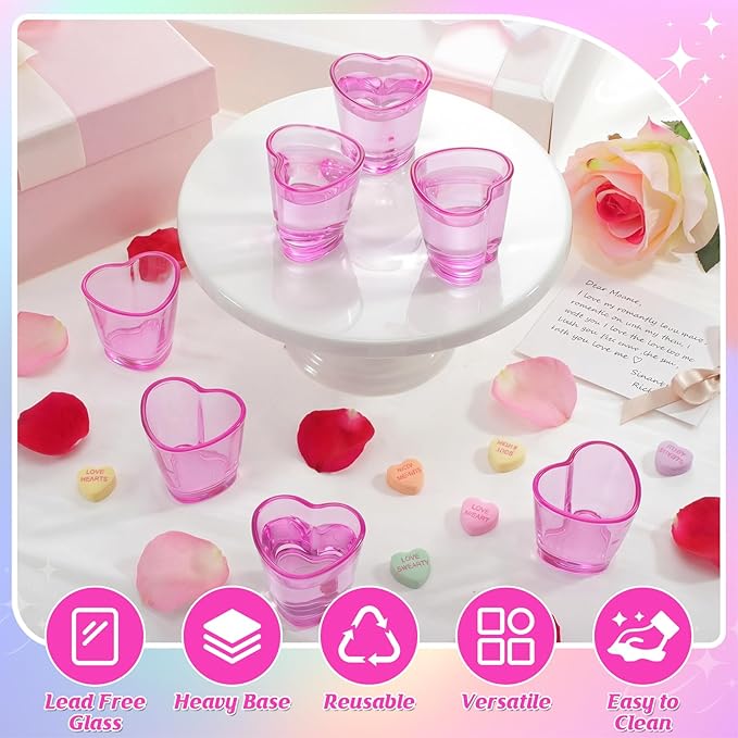 Sabary Valentine's Day Heart Shot Glasses Bulk, 36 Pack 1.5 oz Thick Glass Pink Shot Glasses for Valentine Galentine Party Supplies, Party Favors, Table Decor