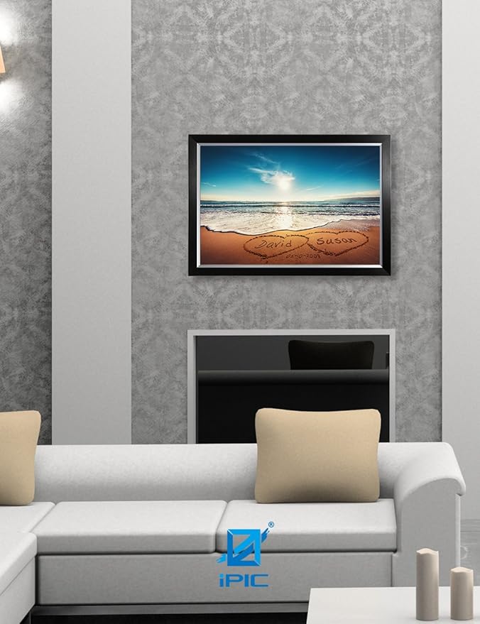 IPIC - Heart in Heart, Personalized Artwork with Names and Date on, Customized Gift for Anniversary,Wedding,Birthday and Holidays. Picture size: 30x20, Framed Size: 33x23