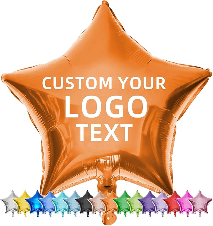 Custom Foil Balloons – Personalized Round & Heart Shaped Balloons for Logo, Text or Photo – Event, Birthday, Wedding, Business Promotion (star, 100)
