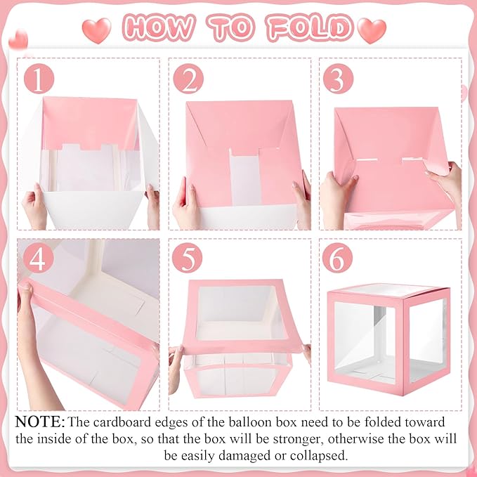Thyle 12 Pcs Transparent Balloon Boxes Clear Balloon Boxes with 99 Letters for Baby Shower Gender Reveal Grad Birthday Party Bridal Wedding Anniversary Backdrop Decoration (Pink)