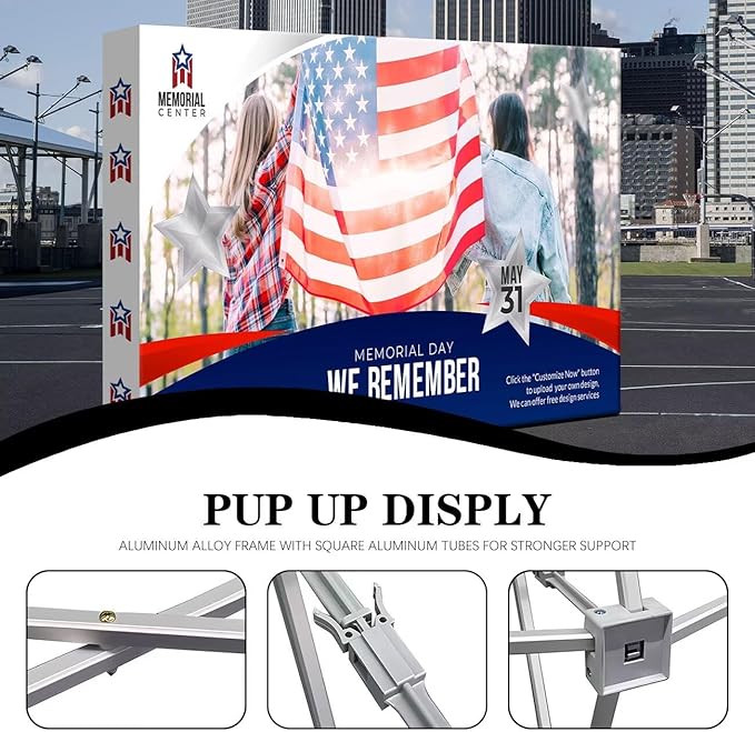 Fabric Pop Up Display Stand Custom Exhibit Booth Trade Show Backdrop Display Banner Collapsible Pop-Up Backdrop with Stand 12.5x7.5 FT