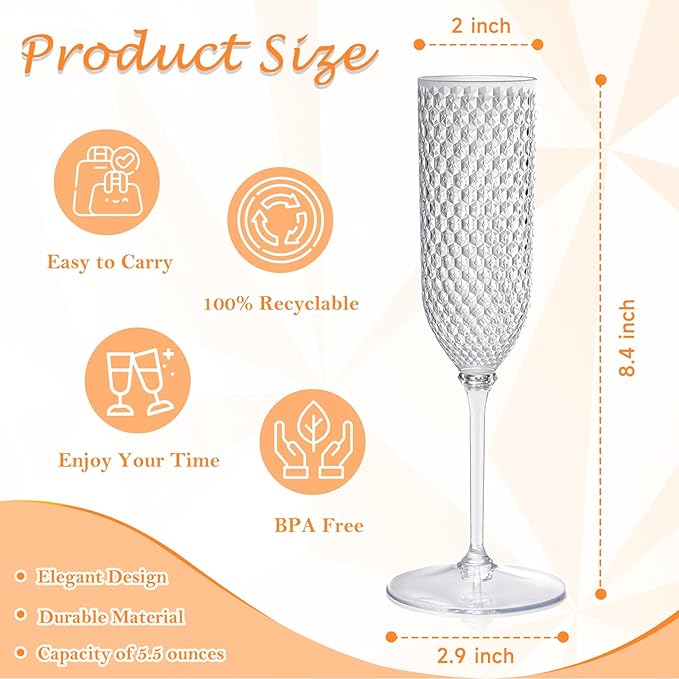 XUWAIDSGN 48 Pack Clear Detachable 2 piece Champagne Flutes 5.5 Oz Unbreakable Plastic Mimosa Disposable Champagne Glasses Drinking Cups Stemmed Reusable Wine Toasting Glasses for Wedding (48, Clear)