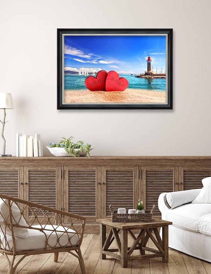 IPIC - Beach Lovers, Personalized Ideal Gift Custom Framed Wall Art with Names and Date, Giclee Prints with Solid Wood Frame, Unique and Memorable Present. Wall Art for Home Decor.