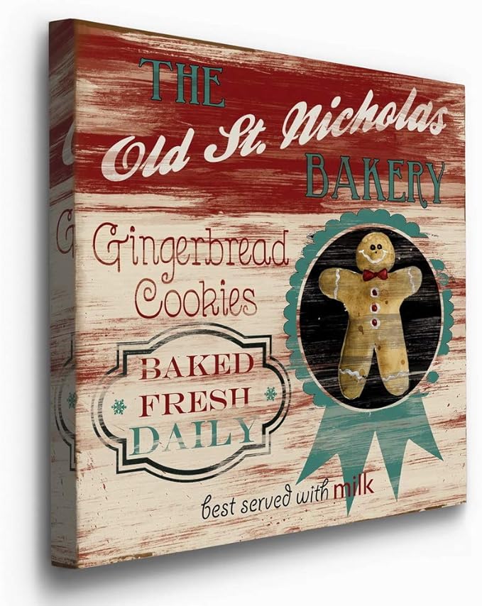 Renditions Gallery Old St. Nicholas Bakery Wall Art, Cute Christmas & Winter Decor, Vintage Faux Wood Look, Festive, Premium Gallery Wrapped Canvas, Ready to Hang, 40 in H x 40 in W, Made in America