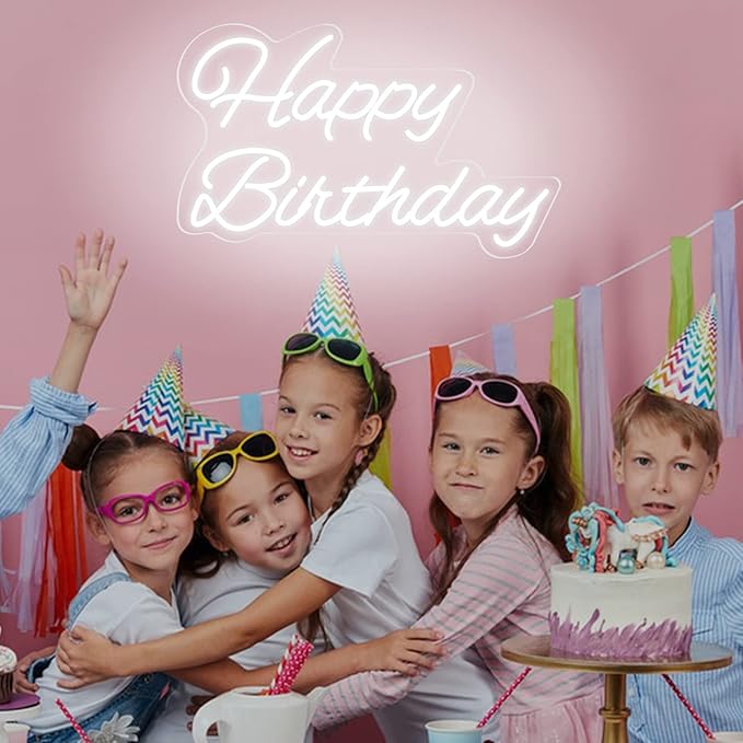 Happy Birthday Neon Sign 16 Inch Reusable Happy Birthday LED Light Up Sign with Dimmable ON/OFF Switch for Birthday Party Backdrop Decoration and Wall Decor and Birthday Gifts