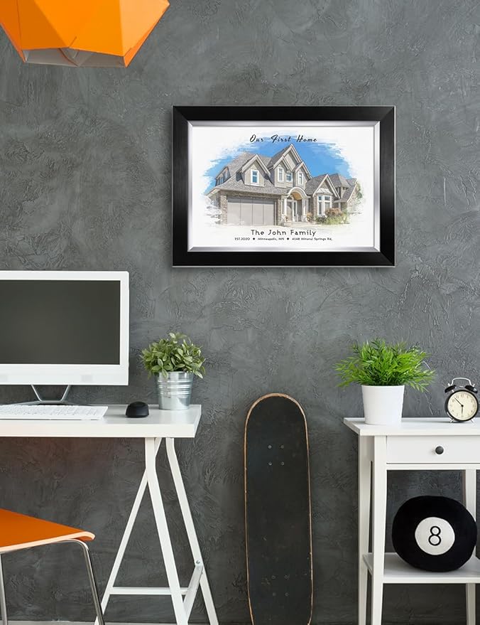 IPIC - Custom Watercolor House Portrait.Personalized Artwork with Names and Date on, Customized Gift for Anniversary,Wedding,Birthday and Holidays. Picture size: 18x12, Framed Size: 21x15