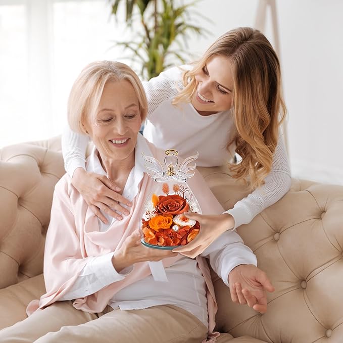 Birthday Gifts for Women Mom Preserved Roses in Glass Angel Figurines Fresh Flowers for Delivery Forever Flowers Eternal Rose Valentines Day for Grandma Sister Wife from Daughter