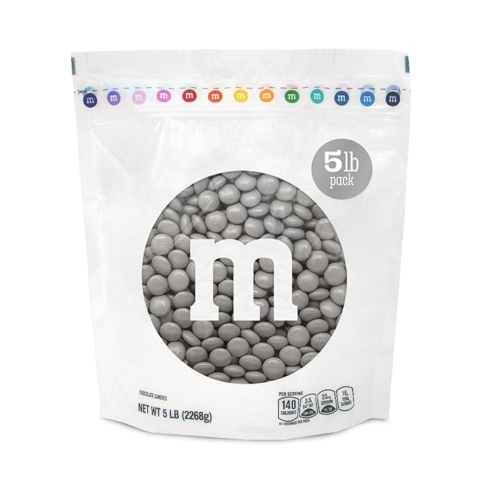 M&M’S WORLD Silver Milk Chocolate Candy Bulk - 5lbs Resealable Pack for Party Favors, Candy Bars, Weddings, Graduations, Birthday Parties, Party Favors, and More