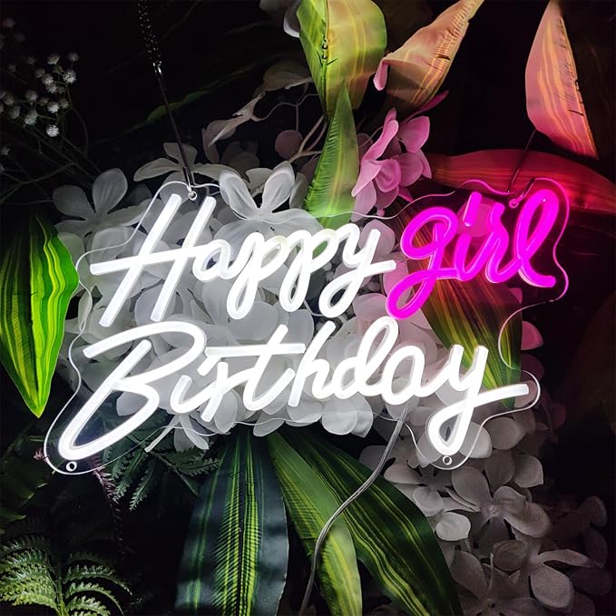 Happy Birthday Neon Sign for Wall Decor, Cool White LED Neon Light Signs, Art Decoration Happy Birthday Girl Neon Light Sign for All Birthday Party Decoration,SIGNVIA,15.7×8.6 Inch