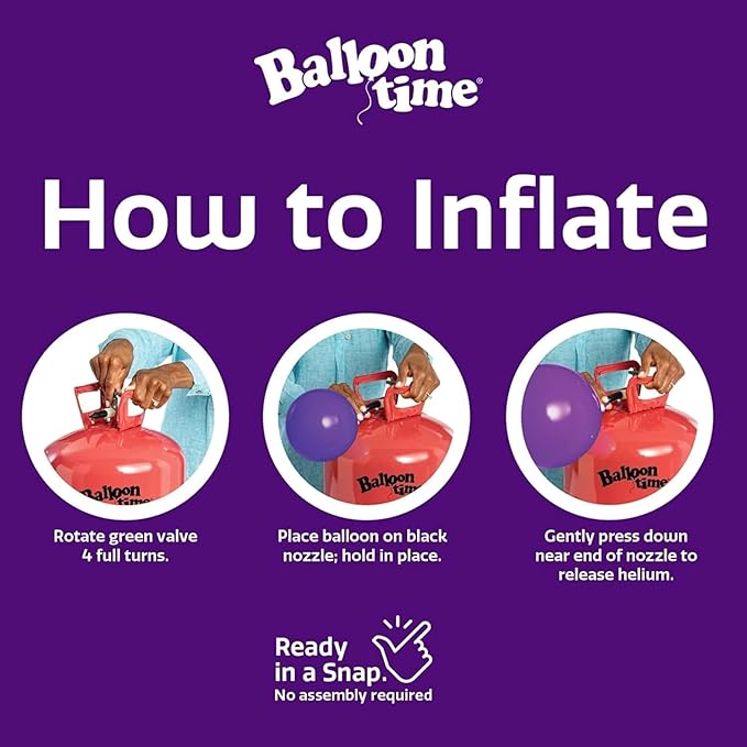 Blue Ribbon Balloon Time Disposable Helium Tank 14.9 cu.ft - 50 Latex Balloons + Balloon Tying Tool + Curling Ribbon