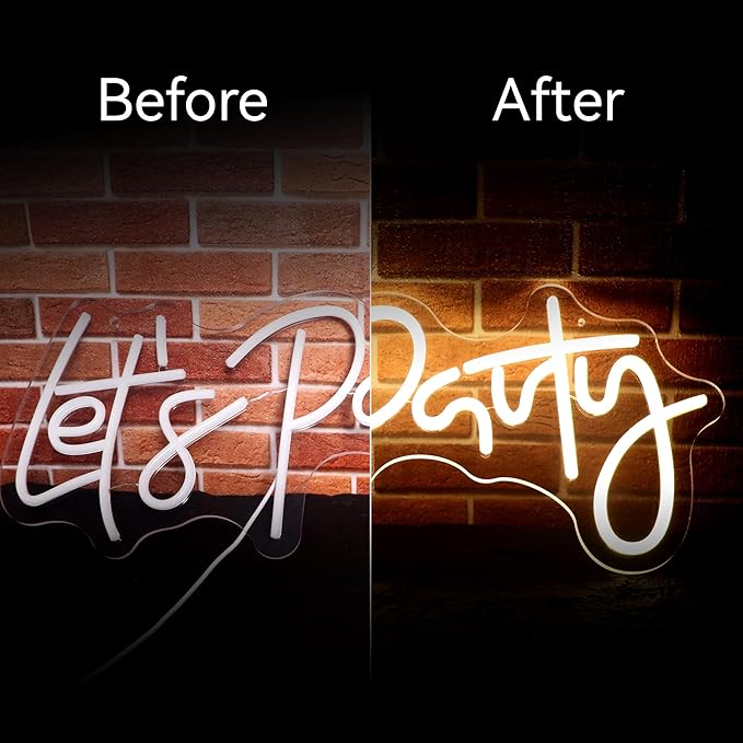 Let's Party Neon Sign for Party Decorations Let's Party LED Signs Neon Lights Sign for Party Backdrop Wall Decor Proposal Decorations Bachelorette Party Engagement Party Birthday Party Wedding Party 21.7×10.4 Inch (warm white)
