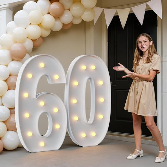 imprsv 4FT Marquee Numbers 60, Light Up Numbers for 60th Birthday Party Decorations, Light Up Sign 60 for Anniversary Party Decor, Pre-Cut Foam Board Kit
