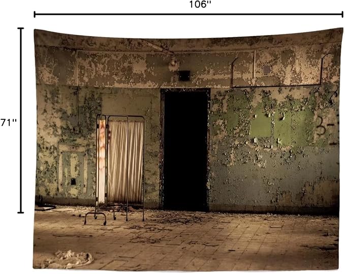 BELECO 9x6ft Fabric Creepy Old Hospital Backdrop Abandoned Hospital Insane Asylum Haunted Halloween Backdrop Shabby Interior Horror Themed Party Decorations Kids Adult Portrait Shooting Photo Props