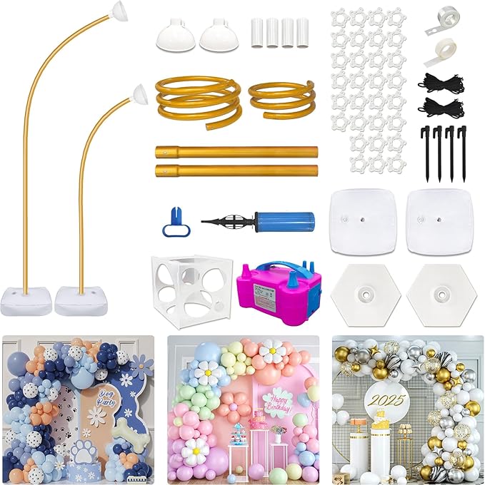 OurWarm Balloon Arch Kit with Balloon Pump Electric, 8.2FT & 5FT Gold Half Balloon Arch Stand with Base, Free Bending Arch Frame Backdrop for Wedding Birthday Party Baby Shower Graduation Decoration