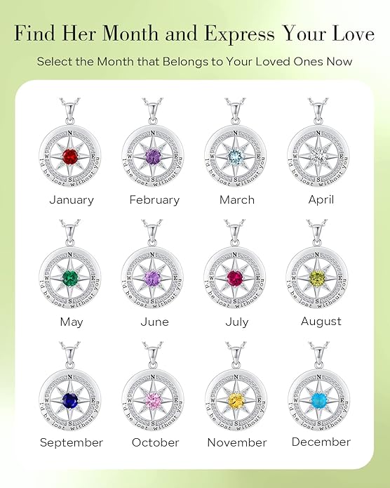 S925 Necklace Gift for Wife |Compass Jewelry |Women Anniversary |Sterling Silver |Girlfriend Birthday Gifts for Her Valentines |I'd be Lost without You |Jewel 18K Gold