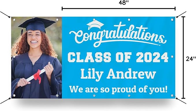 Personalized Graduation Photo Vinyl Banner Sign - Class of 2023 Custom Photo and Name - Milweb1 - Light Blue - 2'x4'