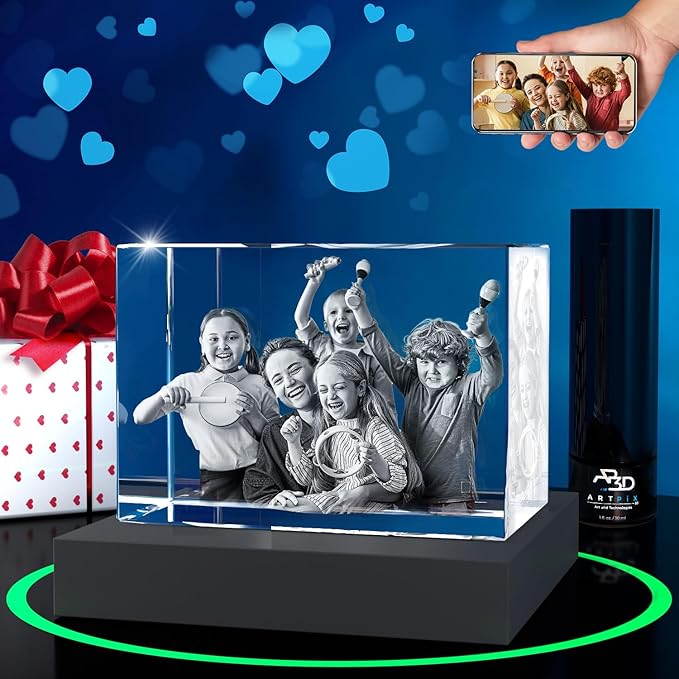 ArtPix 3D Premium Crystal Photo, Christmas Personalized Gifts for Women, Wife, Her, Him, Men, Husband, Grandma, Great Xmas Customized Gift With Your Own Photo, Custom Glass 3D Laser Etched Picture