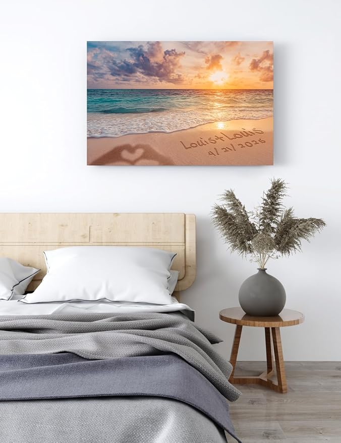 IPIC - "Forever Together Personalized Canvas Wall Art, Custom Beach Scene with Name and Date in Sand, A Personalized Gift for Couple, Wedding, or Anniversary, Coastal Home Decor, Ready to Hang