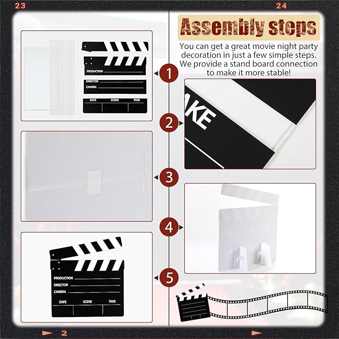 Vicenpal 47.2 x 45.3 Inches Movie Film Clapboard Jumbo Plastic Clapper Board Movie Theme Party Decorations Directors Photography Studio Video TV Clapper Board Theater Props Decor for Photo Prop