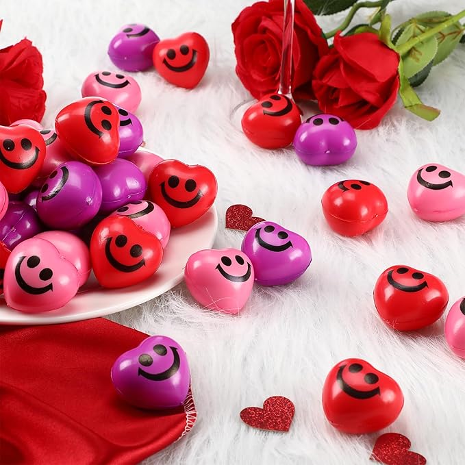 150 Valentines Day Heart Stress Balls 1.5 Inch Smile Face Motivational Stress Balls Quotes Anxiety Relief Toys Party Favors Adults Valentine's Day