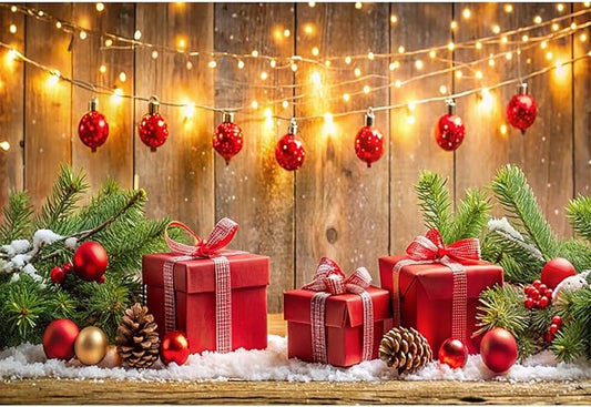 Baocicco 12x10ft Merry Photo Background for Christmas Party Decorations Red Baubles Merry Xmas Trees Banner Backdrop Winter Holiday Party Decorations Banner Baby Shower Photo Studio