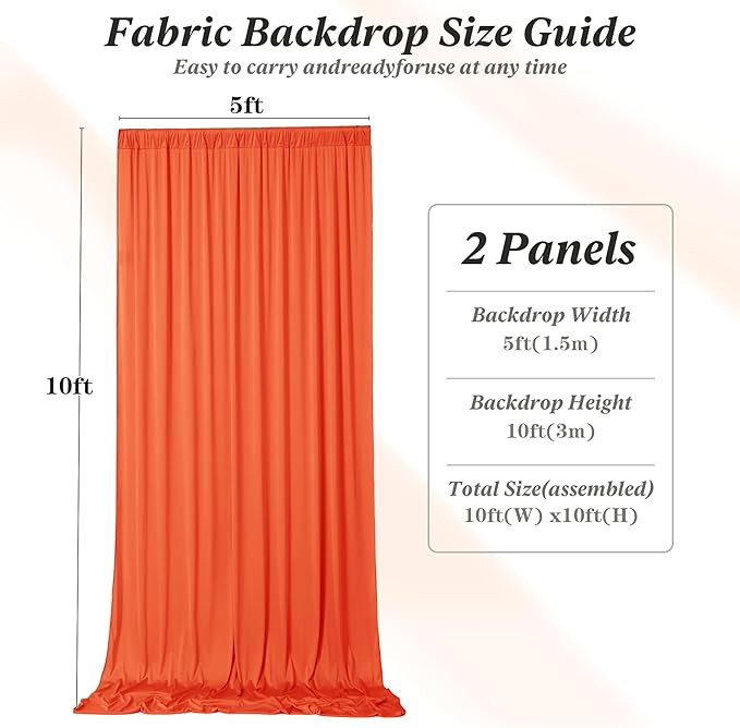 10 ft x 10 ft Wrinkle Free Orange Backdrop Curtain for Parties, 2 Panels 10ft Polyester Orange Photo Backdrop Drapes for Graduation Birthday Wedding Party Stage Curtains
