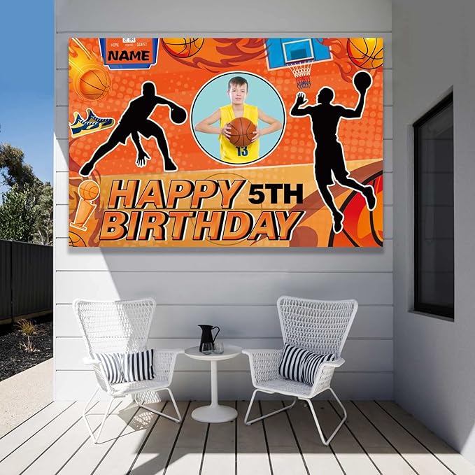 Custom Basketball Sports Happy Birthday Party Decorations Supplies Personalized Basketball Sports Birthday Backdrop Banner(6x9ft)
