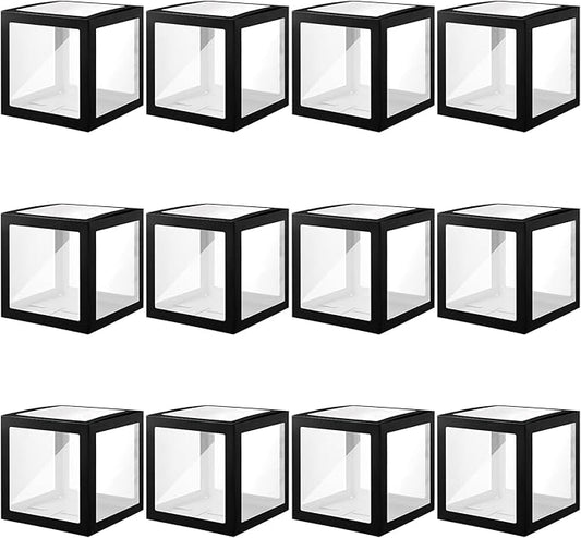 Thyle 12 Pcs Transparent Balloon Boxes Clear Balloon Boxes with 99 Letters for Baby Shower Gender Reveal Grad Birthday Party Bridal Wedding Anniversary Backdrop Decoration (Black)