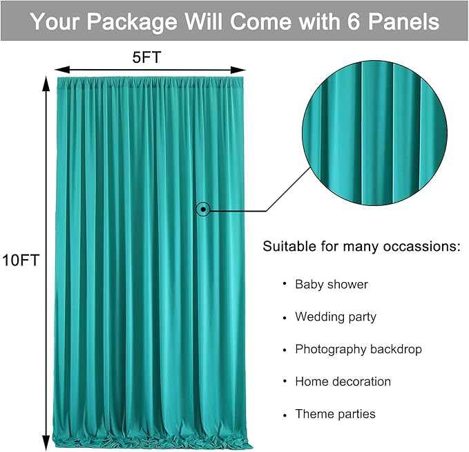 10 ft x 30 ft Wrinkle Free Turquoise Backdrop Curtain for Parties, Thick Polyester Teal Photo Backdrop Drapes,6 Panels 5ft x 10ft for Baby Shower Wedding Engagement Birthday Mermaid Party
