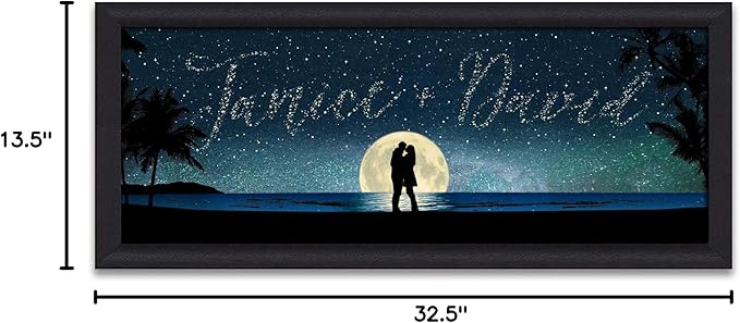 Personal-Prints Written in the Stars Personalized Art | Customized with Names in the Sky | Unique Wedding, Anniversary, Valentine’s Day, or Romantic Gift (13.5"x32.5" Framed Canvas - BEACH)