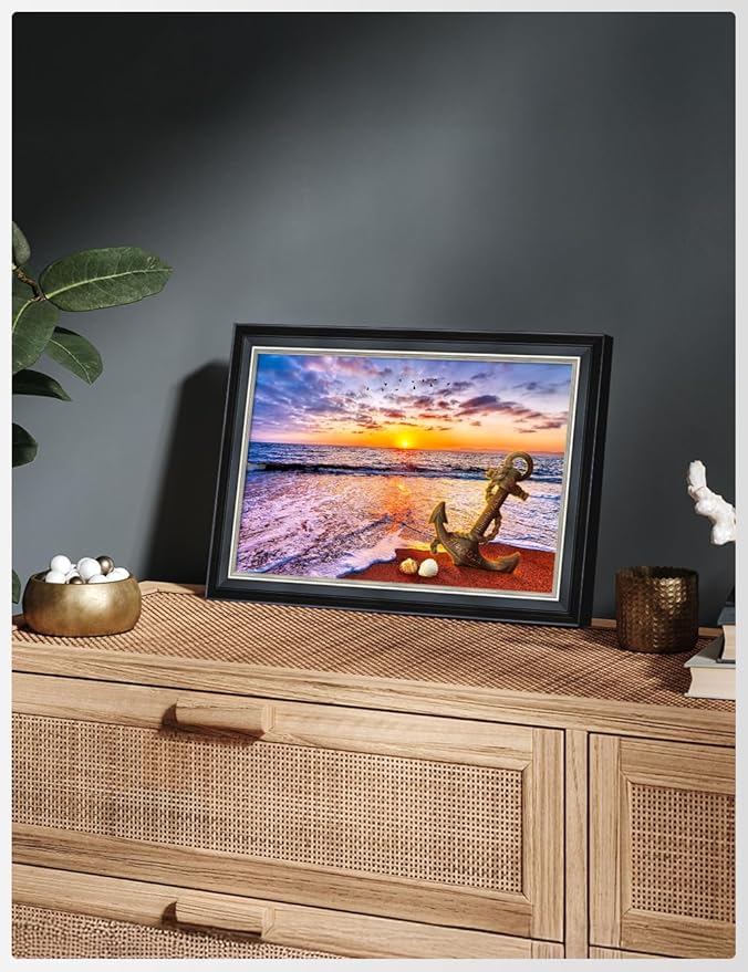IPIC - "Anchored in Time Personalized Wall Art with Name and Date, Custom Beach Sunset Canvas Print with Solid Wood Frame, A Personalized Gift for Couple, Wedding, or Anniversary