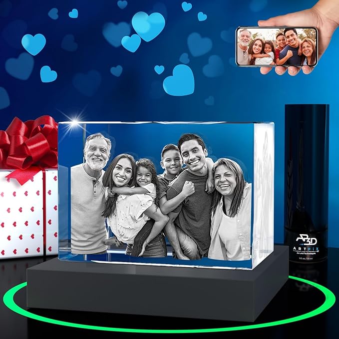 ArtPix 3D Premium Crystal Photo, Christmas Personalized Gifts for Women, Wife, Her, Him, Men, Husband, Grandma, Great Xmas Customized Gift With Your Own Photo, Custom Glass 3D Laser Etched Picture