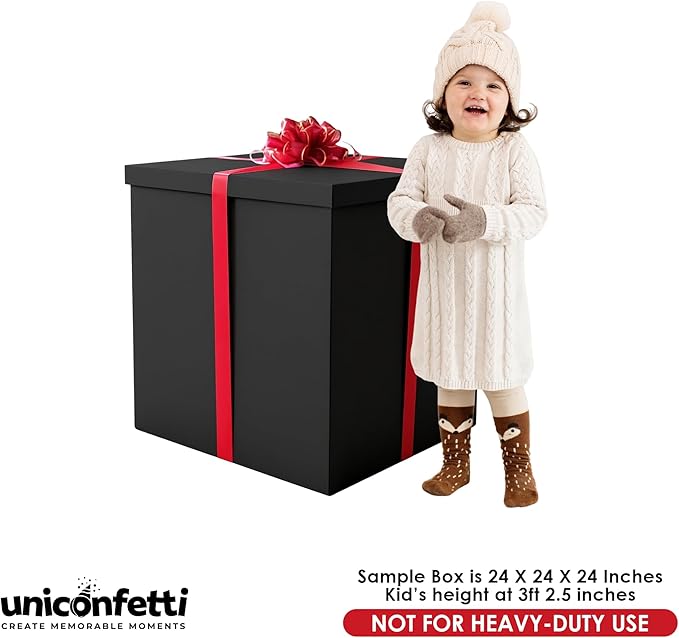 Giant Gift Box Black 24x24x24in JUMBO Extra Large Cardboard Decorative Box with Lid for Birthday Surprise, Pregnancy Announcement, Gender Reveal, Valentine's Day, Chinese New Year & Other Celebrations