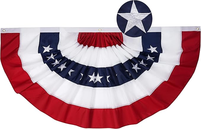 FRF FLAG American Flag Bunting 5x10 Ft, Embroidered Patriotic Bunting Flags, 4th of july Decorations Outdoor, with 4 Brass Grommets