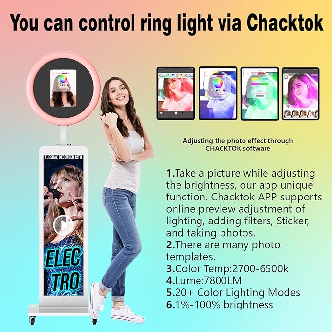 HARZHI Portable Photo Booth Compatible with Ipad, Photo Booth Shell Stand Stand Provide Chacktok Photo Booth Software for Party and Wedding, Free Custom Logo, Flight Case (LCD Screen+White)