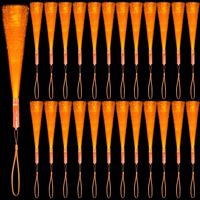 48 PCS Orange Glow Fiber Wands Sticks LED Light Wands 3 Modes Flashing Fiber Optic Light Rod Bulk Fiber Optic Wands Glow in The Dark Party Favors for Bar Wedding Party Supplies