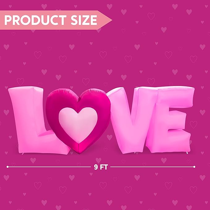 Joiedomi 9 FT Long Valentine Inflatable Love Letters with Built-in LED Lights, Blow up Valentine Romantic Holiday Decor for Wedding Proposal Outdoor Indoor Yard Party Supplies