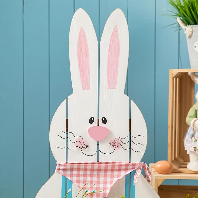 Glitzhome 30" H Easter Wooden Bunny Porch Decor，Standing Bunny Sign Decoration for Home or Yard