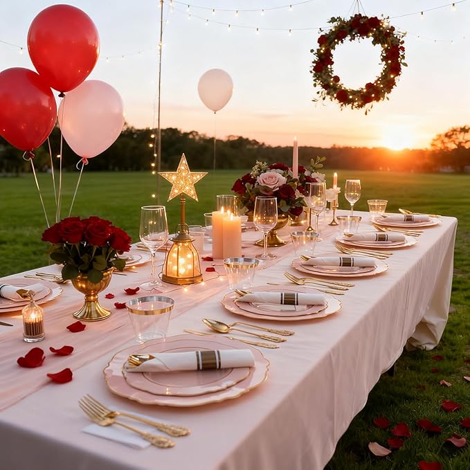 Liacere 700PCS Pink Plastic Plates-Dinnerware Sets for 100 Guests-200 Disposable Plates(10inch,7inch),300 Pink Plastic Silverware,100 Cups,100 Napkins for Wedding&Valentine's Day&Galentines Day
