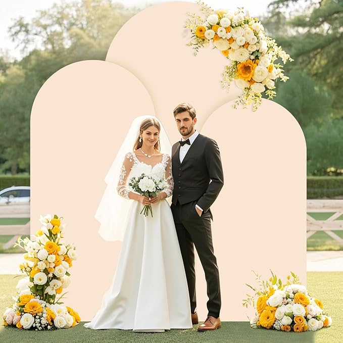 Spandex Arch Backdrop Cover Beige Wedding Arch Covers Set of 3 Balloon Arched Cover Stretchy Backdrop 5FT 6FT 7FT Round Top Chiara Arch Stand Covers for Birthday Baby Shower Ceremony Party Decoration