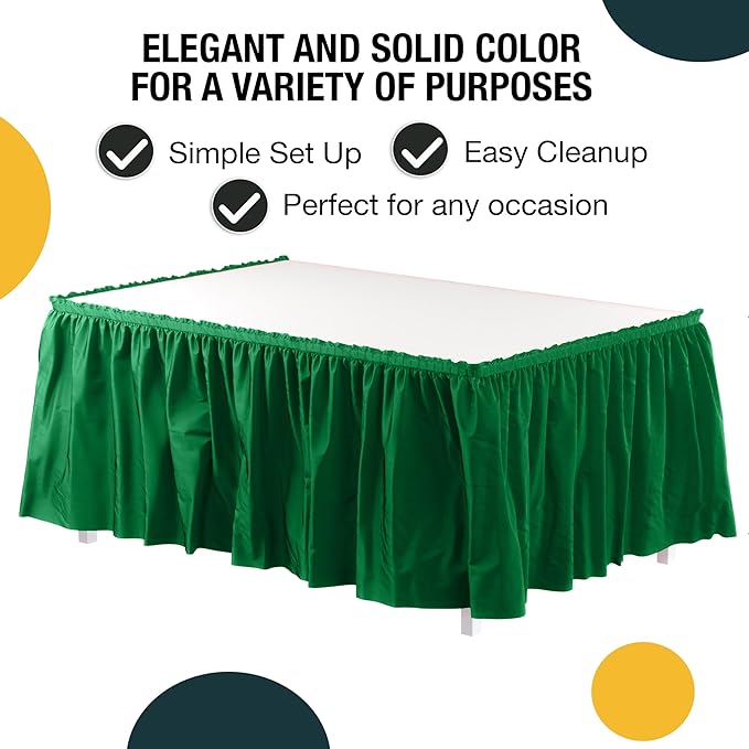 Exquisite Ruffle Table Skirt Emerald Green 12 Pack 14 Ft Long Table Skirts for Rectangle Tables 6ft Plus or Round Tables Skirts with Adhesive Strip for Gender Reveal Decor & Happy Birthday Parties