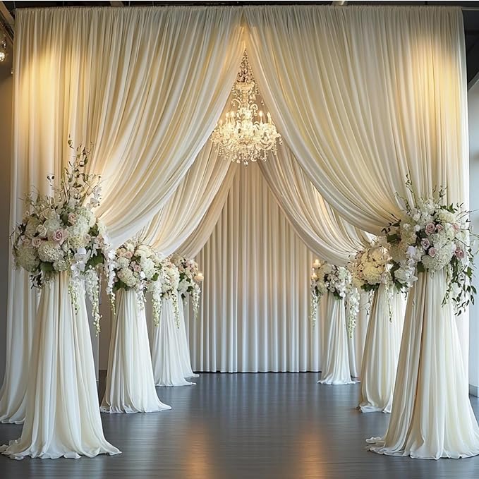 30 ft x 10 ft Wrinkle Free Ivory Backdrop Curtain for Wedding Parties, Polyester Ivory Photo Backdrop Drapes 6 Panels 5x10ft for Baby Shower Photoshoot Engagement Birthday Party Photography Background
