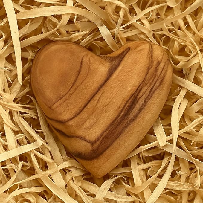 Zuluf Set of 10 Olive Wood Hearts 1.7 x 1.5 Bulk Pack Hand Carved Wooden Hearts Wedding Favors Party Pack Valentine Bowl Filler Rustic Home Decorations Handmade in Bethlehem w/Certificate