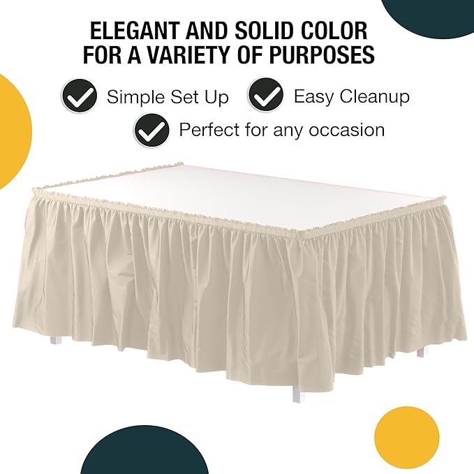 Exquisite Ruffle Table Skirt Ivory 48 Pack 14 Ft Long Table Skirts for Rectangle Tables 6ft Plus or Round Tables Skirts with Adhesive Strip for Gender Reveal Decor & Happy Birthday Parties